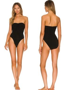 Norma Kamali Black Strapless Ruched Bodysuit